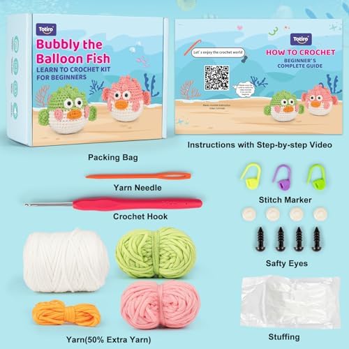 Totiro Crochet Kit for Beginners, Balloon Fish Amigurumi Starter Kit, Easy DIY Craft Set with Step-by-Step Video Tutorials, 2 Pack Crochet Pattern Learning Kit for Teens Adults Birthday Gift - Image 4