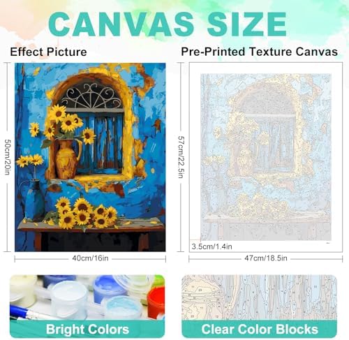 Paint by Numbers Kit for Adults, Window Sunflower Painting, 16 x 20 Inch - Image 3