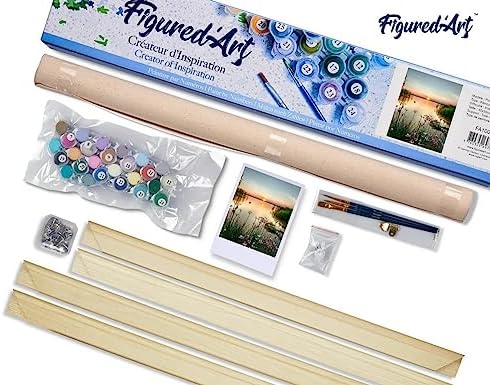 Figured'Art Paint by Numbers Kit for Adults Peaceful Lake 16"x20" - Craft Art Painting Rolled Canvas with DIY Wooden Frame - Image 5