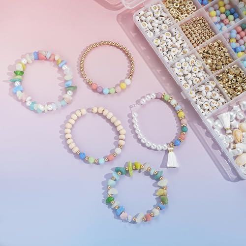 Xylise DIY Jewelry Making Kit, 1000+ Beads with Letters, Turquoise and Pearl Beads, Gold Charms, Bracelet Supplies (Colorful) - Image 5