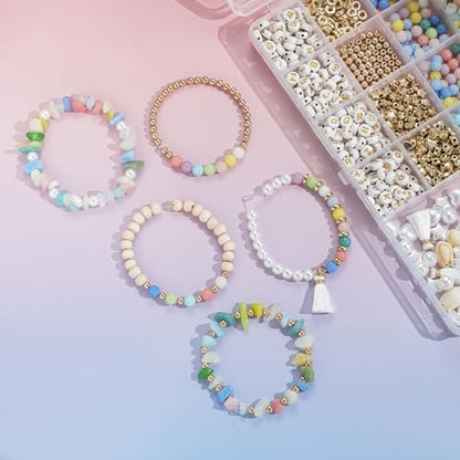 Xylise DIY Jewelry Making Kit, 1000+ Beads with Letters, Turquoise and Pearl Beads, Gold Charms, Bracelet Supplies (Colorful) - Image 5