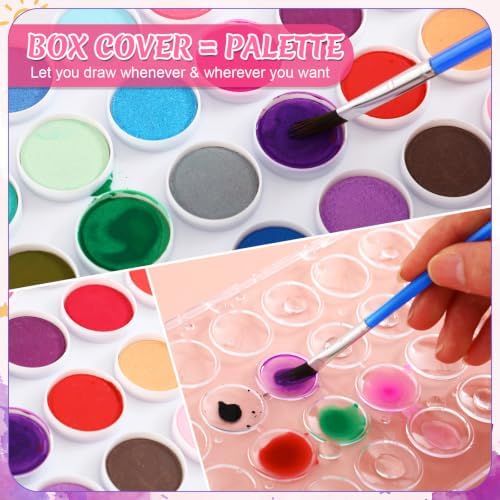 Nuanchu Gifts Bulk Watercolor Paint Washable Watercolor Paint Kits Palette and Brushes Portable Water Color Supplies for Adults, Beginners Artists Graduation Gift(30 Pack,6 Colors) - Image 4