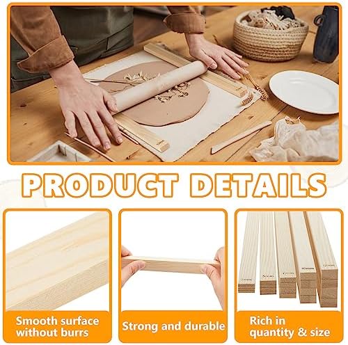 Sasylvia 20 Pcs Clay Pottery Rolling Pin Guides,5 Size,Wood Color - Image 3
