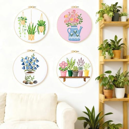 BEUNITONE 4 Set Embroidery Kit for Beginners, Vase Plants Cross Stitch Kits, Needlepoint Kits for Adults with Instructions and Full Kit, Creative Hand Embroidery Patterns for Cloth and Home Decor - Image 5