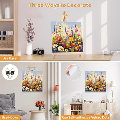 MXJSUA Wildflowers Paint by Numbers Kit with Frame for Adults, Easy Beginners Paint by Number on Canvas with Easel, Acrylic Number Painting Craft Gifts for Home Decor, 10x10 inch - Image 2