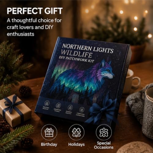Northern Lights Wildlife DIY Patchwork Kit, Creative Fabric Craft Sewing Kit for Adults, Handmade Home Decor Project, Relaxing DIY Art Activity, Unique Gift for Craft Lovers - Image 4