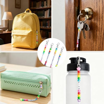 Tuhangcc 876 Pcs Back to School DIY Keychain Making Kit，Adjustable Letter Alphabet Beads Strings, Butterfly Beads,16 Charm Cards with Lobster Clasps & Strings for Welcome First Day of School Gift - Image 5