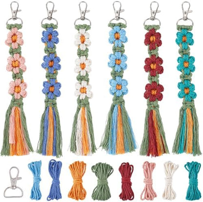 SUNNYCLUE 6 Sets Keychain Making Kits Macrame Keychain Kit Daisy Flower Keychain with Instruction Boho Tassel Keychains Flowers Macrame Kits for Beginners Adults Handbags DIY Hanging Ornament Decor by SUNNYCLUE