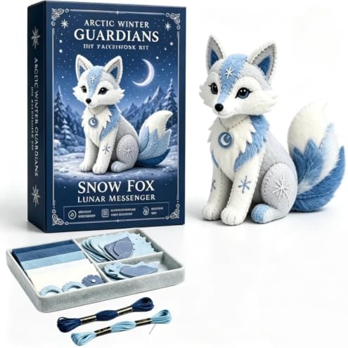 Arctic Winter Guardians DIY Patchwork Kit, Beginner Sewing Kit, 3D Stuffed Mythical Creature Needle, Portable Stuffed Animal Sewing Kit for Beginners, Pre-Cut Handmade Craft Kit (Snow Fox) by Unknown