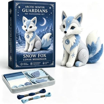 Arctic Winter Guardians DIY Patchwork Kit, Beginner Sewing Kit, 3D Stuffed Mythical Creature Needle, Portable Stuffed Animal Sewing Kit for Beginners, Pre-Cut Handmade Craft Kit (Snow Fox) by Unknown