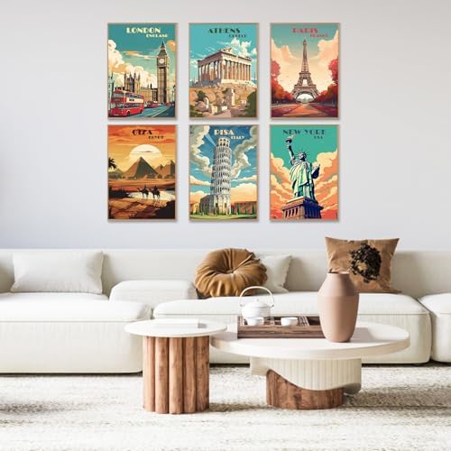 6 Pack Paint by Numbers Kit for Adults, Travel Number Painting, 10x14 Inch - Image 2
