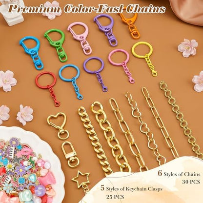 Ecoofor 502 Pcs Keychain Making Kit - Includes 25 Keychain Clips, 30 Extender Chains, 162 Charms, Beading Accessories, Jewelry Pliers - DIY Bag Charms & Jewelry Craft Kit Supplies - Image 4