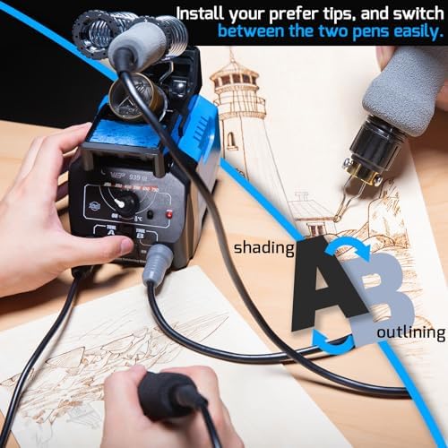 WEP 939-III Dual Pen Wood Burning Kit 34-in-1 with 20 Woodburning Tips Soft-Grip Pyrography Pen with 2 Stencils, 2 Unfinished Wood, 1 Pen Holder Professional Wood Burner Tool - Image 5