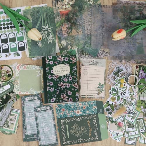 Koqye Green Plants Scrapbook Kit - 157-Piece DIY Craft Supplies for Holiday Cards, Journals & Gifts Includes Notebook, Washi Tape, Stickers & More (Green Plants) - Image 7