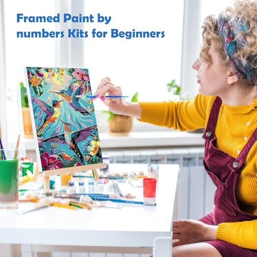 MOGTAA Paint by Numbers Kit for Adults with Frame, Hummingbird Paint by Number Canvas, Flowers Scenery Paint by Numbers with Easel, DIY Lanscape Oil Painting Kit for Home Wall Decor 8 x 12 Inch - Image 4