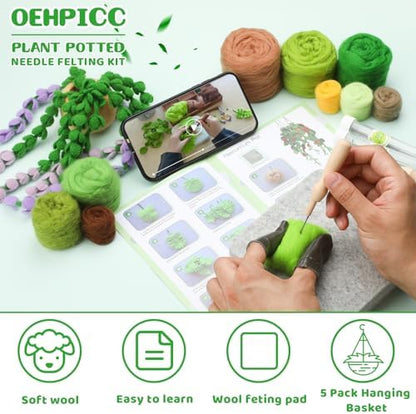 OEHPICC Needle Felting Kit, 5 Pack Hanging Plants Needle Felt Beginner Kit - Image 4