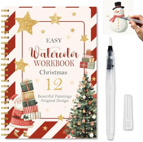 Christmas Watercolor Workbook, Holiday Painting Book with 12 Xmas Designs by Unknown