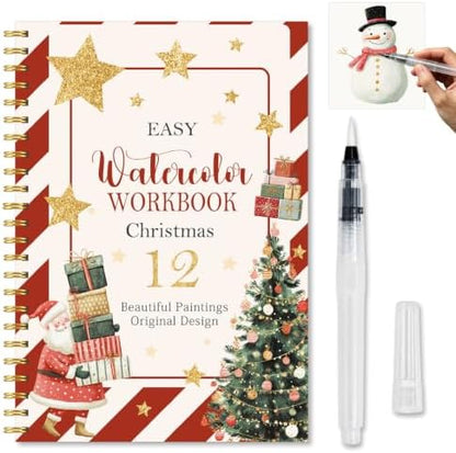 Christmas Watercolor Workbook, Holiday Painting Book with 12 Xmas Designs by Unknown