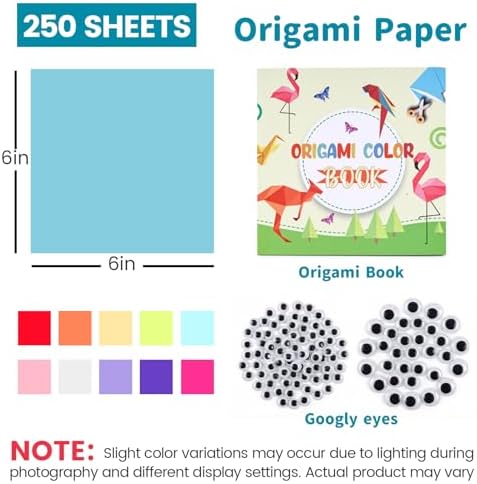 Koogel 250 Sheets Origami Paper Craft Kits, 6"x 6" with Origami Book - Image 2
