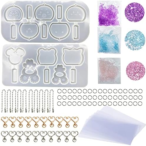 Shaker Resin Molds, 10 Cavity Wind Chime Quicksand Silicone Molds Resin Casting Molds Epoxy with PVC Sheets and Colored Beads for Jewelry Making, Keychain DIY by Yayatty
