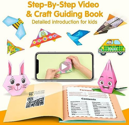 Mocoosy 224 Sheets Origami Paper Kit for Kids Ages 5-8 8-12, Folding Paper Set with Origami Book for Beginners, Art Craft Supplies for Boys Girls 9-12, Travel Game Car Road Trip Activities Toy Gifts - Image 3