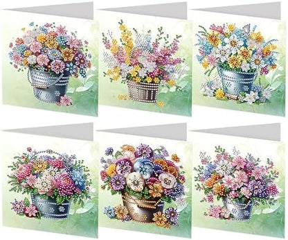 6 Pack DIY Diamond Art Painting Greeting Card Kit Flower Bucket, 5D Diamond Art Christmas Birthday Holiday Foldable Thank You Cards Blessing Greeting Card, Crafts Kit Creative with Envelope by POETRYDRAW
