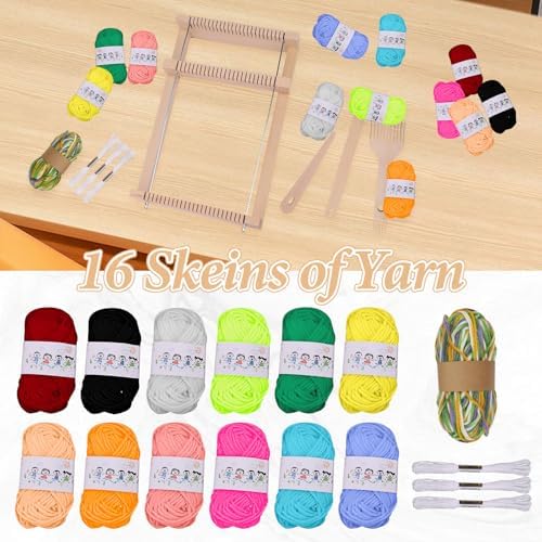 ASTIMESA 11.4'' x 7.4''/29 x 19 CM Wooden Weaving Loom Kit, Multi-Craft Weaving Loom for Adults Frame with 12 Colorful Yarns & Tools DIY Beginners Knitting Blanket Tapestry - Image 6