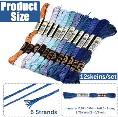 12 Skeins 105 Yards Blue Embroidery Thread Set for DIY Crafts - Image 2