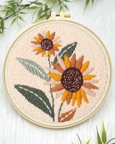 ERKOON Punch Needle Kit Adults Beginners, 2 Pcs DIY Easy Flower Embroidery Set for Starter Art Craft, Needling Punching Project with Patterns, Tools, Yarns, Hoop, Instruction (Sunflowers & Tulips) - Image 4