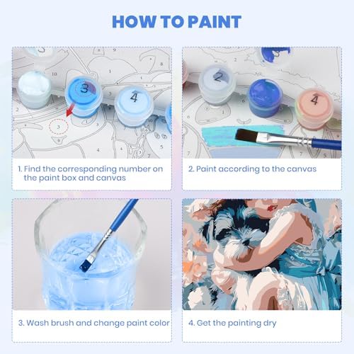 MXJSUA Girl and Dog Paint by Numbers Kit with Frame for Adults, Easy Beginners Paint by Number on Canvas with Easel, Acrylic Number Painting Craft Gifts for Home Decor, 8x12 inch - Image 5