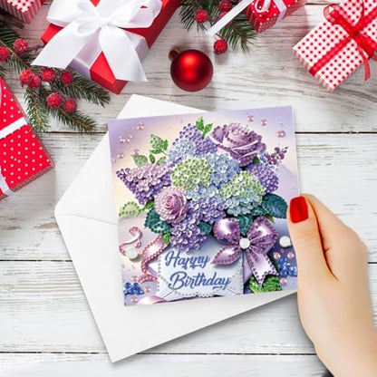 6 Pcs Diamond Painting Greeting Cards Kit Birthday Hydrangea Rose Flower with Envelopes, 5D DIY Special Shaped Rhinestone Art Card Making Kits for Adults, Holiday Blessing Postcards Craft Gifts - Image 2