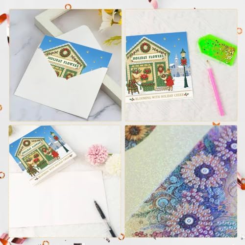 BAYUNOE 6Pcs Christmas Diamond Art Painting Greeting Card Kit with Envelope - Image 7