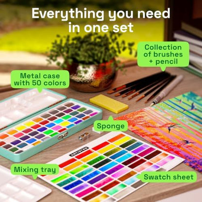 ARTISTRO Watercolor Paint Set - Travel Art Kit - 50 Colors - Image 2