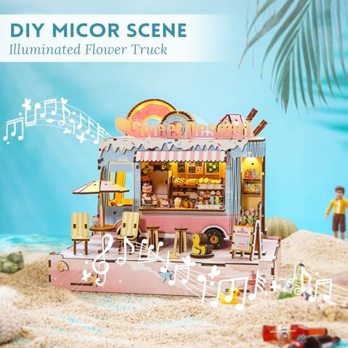 DIY Miniature House Kit (Sweet Dessert Truck) Tiny Dollhouse Kits for Adults to Build, Mini Model Kits with LED Light&Music Box&Dust-Proof Cover, Birthday Gifts for Family Friends - Image 2