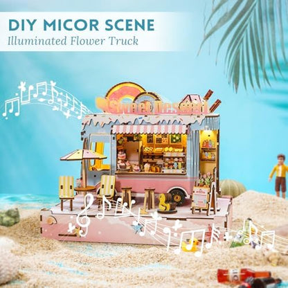 DIY Miniature House Kit (Sweet Dessert Truck) Tiny Dollhouse Kits for Adults to Build, Mini Model Kits with LED Light&Music Box&Dust-Proof Cover, Birthday Gifts for Family Friends - Image 2