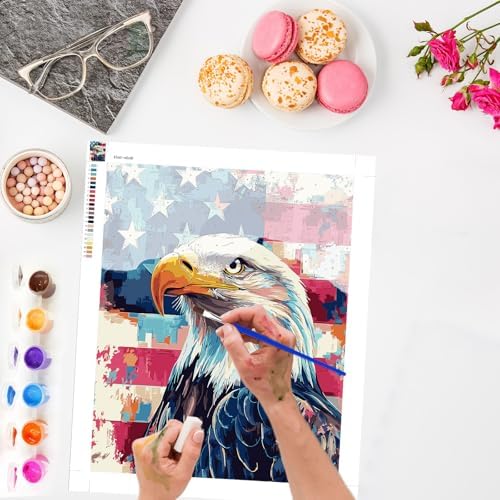 Lxmsja American Flag Paint by Numbers Kit for Adults, Bald Eagle Acrylic Paint by Numbers for Adults Beginner, DIY Craft Supplies Oil Painting Kits for Home Wall Decor 16x20 inch (No Frame) - Image 2