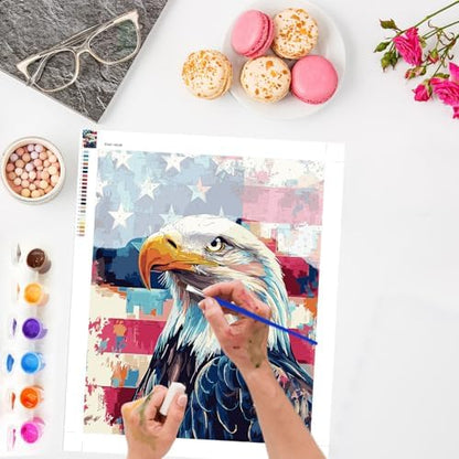 Lxmsja American Flag Paint by Numbers Kit for Adults, Bald Eagle Acrylic Paint by Numbers for Adults Beginner, DIY Craft Supplies Oil Painting Kits for Home Wall Decor 16x20 inch (No Frame) - Image 2