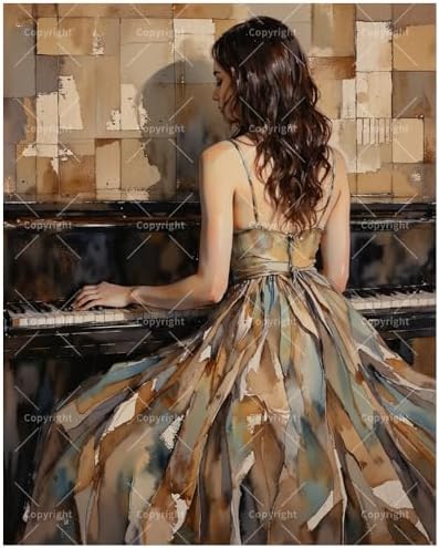 Elegant Pianist Paint by Numbers Kit for Adults – DIY Woman in Brown Dress Playing Piano Painting on Canvas 16x20 Inch, Acrylic Paint Set, Suitable for Beginners, Art for Decoration or Gifts by Unknown
