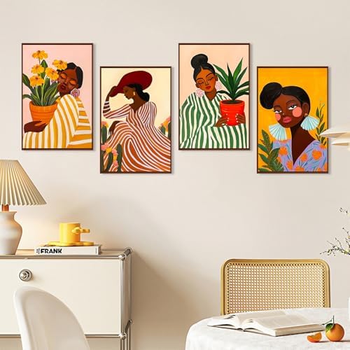 Okarina 4 Pack Paint by Numbers Kit for Adults with Frame, African Women - Image 3