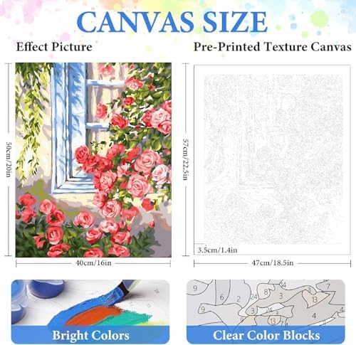 ZRIZQ Paint by Numbers Kit for Adults Beginner,Flowers Window,16x20 - Image 2