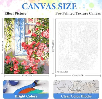 ZRIZQ Paint by Numbers Kit for Adults Beginner,Flowers Window,16x20 - Image 2