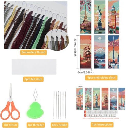 NEGEKFKX 6 Pcs Cityscape Cross Stitch Bookmark Kit for Adult Beginners - Image 2