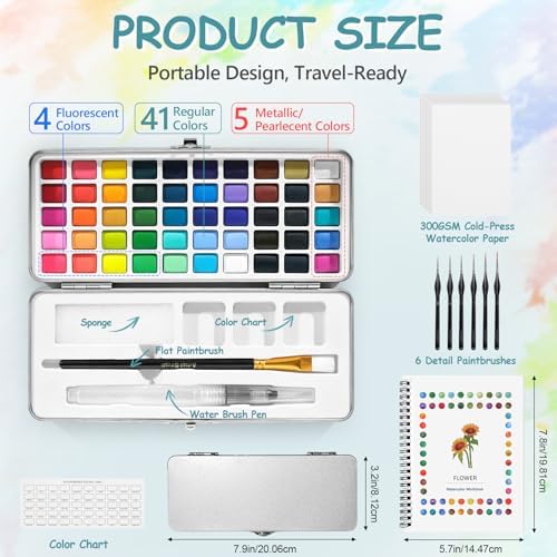 50 Colors Watercolor Workbook for Beginners with Paint & Paper - Image 2