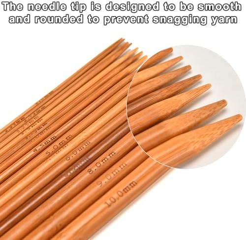 Double Pointed Knitting Needles Set,75 Pcs Wooden Bamboo Knitting Needles Kit,15 Sizes from 2.0mm-10.0mm,with Small Tools,Straight Wood Needles for Beginners,Making Sweater,Scarf,Sock,Weave - Image 3