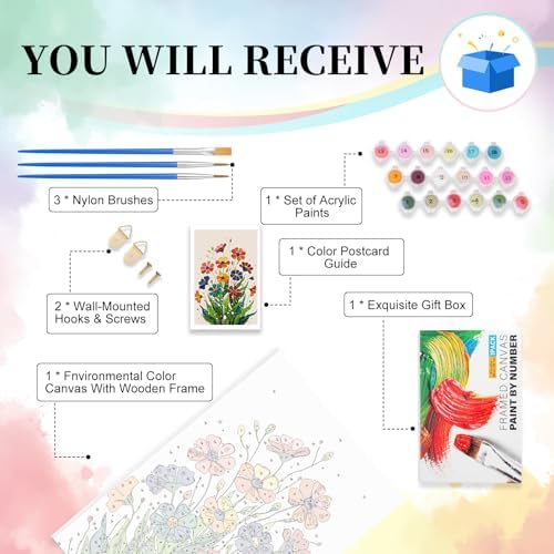 Framed Paint by Numbers Kit for Adults Beginners – Colorful Easy Flowers - Image 5