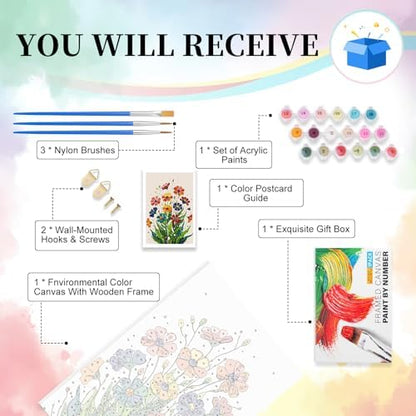 Framed Paint by Numbers Kit for Adults Beginners – Colorful Easy Flowers - Image 5