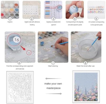 Paint by Numbers Kit for Adults Beginner Art Decor Blue Daisy Meadow - Image 4