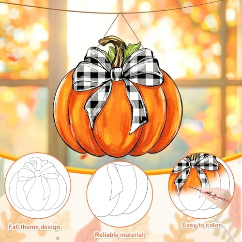 24 Pcs Fall Coloring Wreath Crafts Color Your Own Fall Crafts, Pumpkin - Image 3