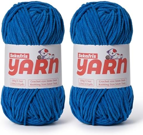 2 Pack Plush Chunky Chenille Yarn for Crocheting, Soft Fluffy Velvet Yarn for Crocheting Amigurumi, Fuzzy Baby Blanket Knitting 200g/262yds Bulky(2 Blue) by Sekafris