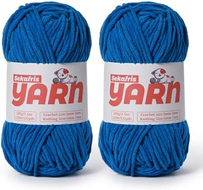 2 Pack Plush Chunky Chenille Yarn for Crocheting, Soft Fluffy Velvet Yarn for Crocheting Amigurumi, Fuzzy Baby Blanket Knitting 200g/262yds Bulky(2 Blue) by Sekafris